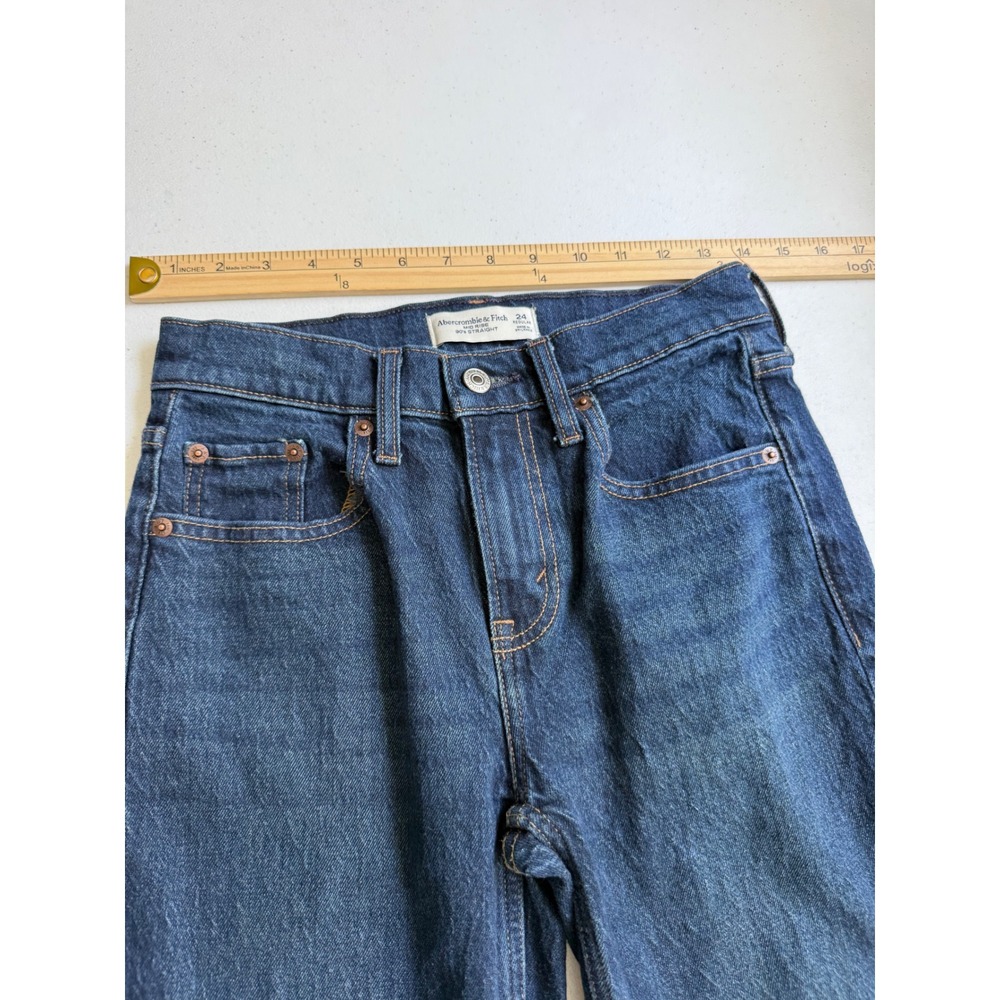 Abercrombie & Fitch Mid Rise 90s Straight Jeans Dark Wash Size 24 Regular - Picture 4 of 8